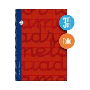 Cuaderno de espiral tamaño cuarto con 80 hojas de cuadrovía 3mm. Cubierta extra dura color rojo. EDITORIAL LAMELA.