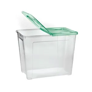 Caja de ordenación transparente con tapa y ruedas, 60 litros. ACTUEL.