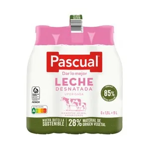 PASCUAL Leche de vaca desnatada, de bienestar animal garantizado 6 x 1.5 l.