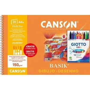 Bloc de Dibujo A4 CANSON Guarro Basik Liso 20 hojas 150g + 12 Ceras GIOTTO.
