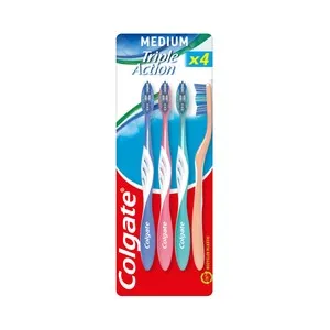 COLGATE Cepillo de dientes medio, que ayuda a eliminar manchas y bacterias bucales COLGATE Triple action 4 uds.