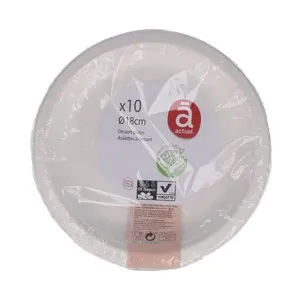 Platos llanos desechables de cartón color blanco, 18cm., 10 unidades, Planet Friendly ACTUEL.