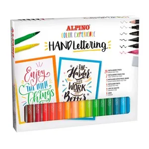 Pack 24 rotuladores pincel de colores + 4 rotuladores negros + lapiz + goma, ALPINO.