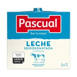 PASCUAL Leche semidesnatada procedente de animales con bienestar garantizado 6 x 1l.