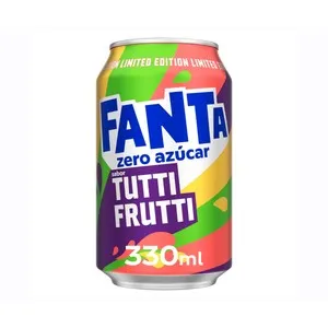 FANTA Bebida refrescante sabor tutti frutti zero azúcares lata 330 ml