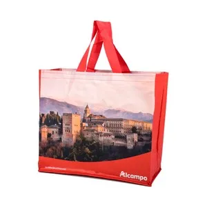 Bolsa grande de rafia reutilizable con diseño de la Alhambra de Granada, ALCAMPO.