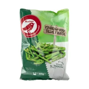 AUCHAN Espárragos verdes (tallos y puntas) utracongelados 300 g. Producto Alcampo