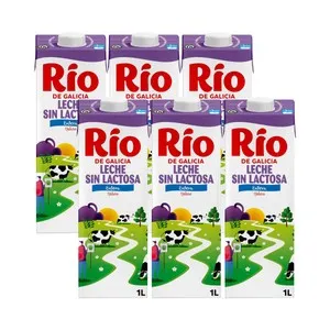 Leche de vaca entera y sin lactosa, de origen 100% gallego RIO Natural 6 x 1 l.