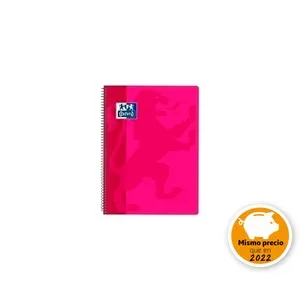 OXFORD SCHOOL CLASSIC Fº Tapa de plástico cuaderno espiral 4x4 con margen 80 Hojas FUCSIA, OXFORD.