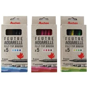 4 rotuladores de acuarela + 1 pluma de agua 3 tonalidades surtidas, AUCHAN.