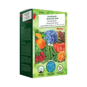 Caja fertilizante en formato pallet Azul con una formulación de nutrientes para todo tipo de planta, PRODUCTO ALCAMPO.