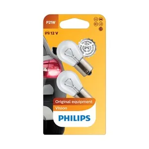 Lote de 2 bombillas convencionales para automóvil, tipo P21W, base Ba15s y potencia de 21W PHILIPS Vision.