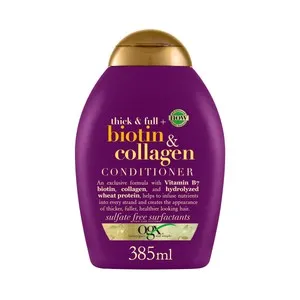 OGX Biotin & collagen Acondicionador con Biotina, Vitamina B7, Colágeno y proteina de trigo, para cabellos finos o delgados 385 ml.