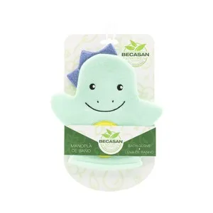 BECASAN NATURE Guante (manopla) de baño infantil con forma de dinosaurio.