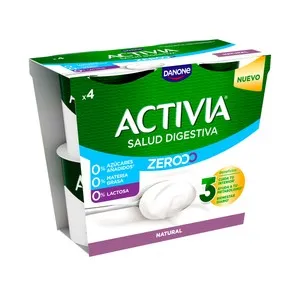 ACTIVIA Triple zero de Danone Bífidus desnatado (0% materia grasa) natural, sin lactosa 4 x 120 g.