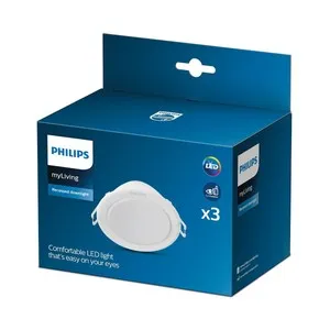 Pack de 3 Downlights empotrables redondos 6W, 8cm, luz neutra 4000K, PHILIPS color blanco.