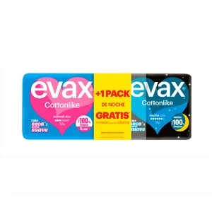 EVAX Cottonlike Compresas normal con alas 32 uds + compresas noche con alas 11 uds.