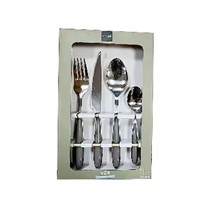 Cubertería de acero inoxidable con mango gris de plástico, 24 piezas, ALCAMPO.
