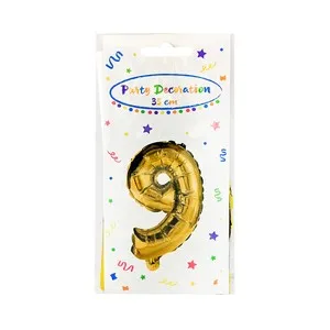 Globo de cumpleaños número 9 de 32cm, auto inflable, color oro, DECORATA