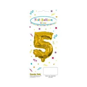 Globo de cumpleaños número 5 de 32cm, auto inflable, color oro, DECORATA