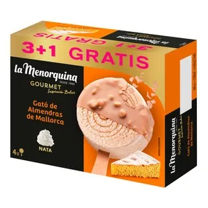 LA MENORQUINA Gourmet inspiración balear Bombón de nata y gató de almendras de Mallorca 3 x 75 ml.