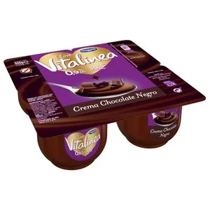 VITALINEA Crema de chocolate negro, con solo 0.9% de materia grasa y sin gluten VITALINEA de Danone 4 x 120 g.