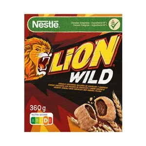 NESTLÉ LION Cereales rellenos con con chocolate y caramelo 360 g.