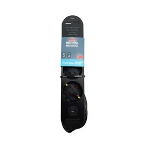 Base múltiple negra de 3 tomas, 1,5m, 16AMP, Schuko + 2USB AUCHAN.