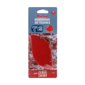 Ambientador para el coche en lata de silicona, fragancia cereza, AUCHAN.