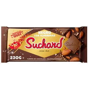 SUCHARD Turrón de chocolate negro con almendras enteras y arroz inflado 230 g.