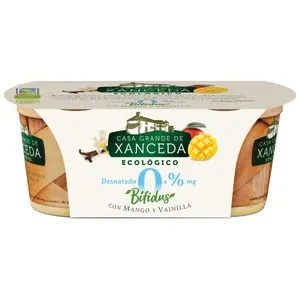CASA GRANDE DE XANCEDA Bífidus cremoso y desnatado de procedencia ecológica y con mango y vainilla 2 x 125 g.