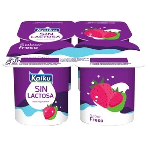 KAIKU Yogur con sabor a fresa y sin lactosa 4 x 125 g.