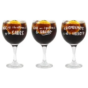 Copa ancha con 0,64 litros de capacidad y frases impresas, especial para combinados, COPA.