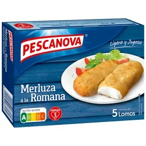 PESCANOVA Merluza a la romana con formas de lomos 325 g.