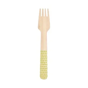 Tenedores desechables de madera con mango decorado con estrellas verdes, 100% natural, 10 unidades, Green ACTUEL.