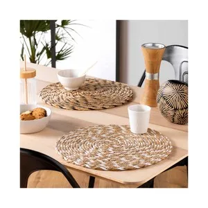 Mantel individual 38cm de fibra natural con detalles Blancos, U10