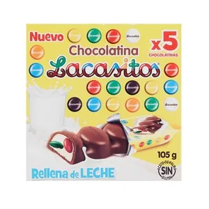 LACASITOS Barritas de chocolate rellenas de leche con grageas de colores 5 uds. 21 g.