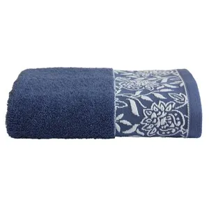 Toalla de lavabo de 450 gm, diseño cenefa jacquard, color azul marino, ALMEIDA.