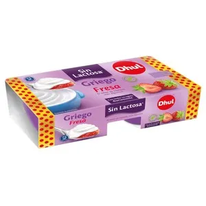 DHUL Yogur griego con fresa, elaborado sin lactosa 2 x 125 g.