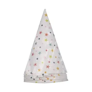 Pack de 6 gorritos cónicos con diseño estrellas para cumples, ACTUEL.