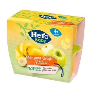 HERO Baby Tarrito de fruta (manzana Golden y plátano) a partir de 4 meses 4 x 100 g.