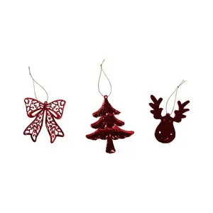 Colgante Rojo Brillante con forma de Lazo/Ciervo/Pino modelos surtidos para decorar Árbol de Navidad, ACTUEL