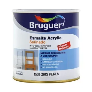 Esmalte decorativo acrílico de color gris perla y acabado satinado BRUGUER 0,25 litros 1 unidad.
