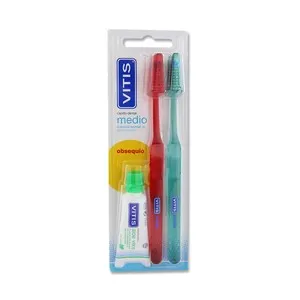 VITIS Cepillo de dientes con cabezal normal y dureza media VITIS 2 uds + obsequio dentífrico