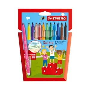 Rotulador con zona de sujeción triangular STABILO Trio A-Z - Estuche de 12 colores (10 colores estándar + 2 colores neón).