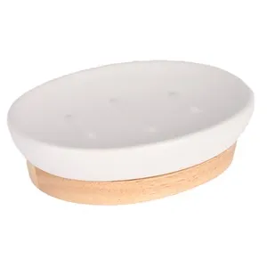 Jabonera de cerámica y bambú color blanco ACTUEL.