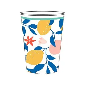 Pack de 10 vasos de cartón de 23cl, decorado con limones, ACTUEL