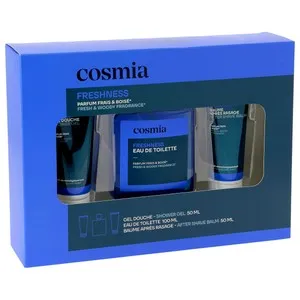 COSMIA Freshness Estuche para hombre con colonia (fresca y amaderada), gel y after shave.