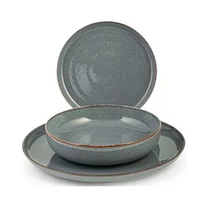 Vajilla completa de 12 piezas, fabricada en porcelana, color azul, Pearl PENGO.