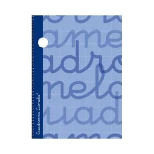 Cuaderno de espiral tamaño cuarto con 80 hojas de cuadrovía 2.5mm. Cubierta extra dura color azul. EDITORIAL LAMELA.